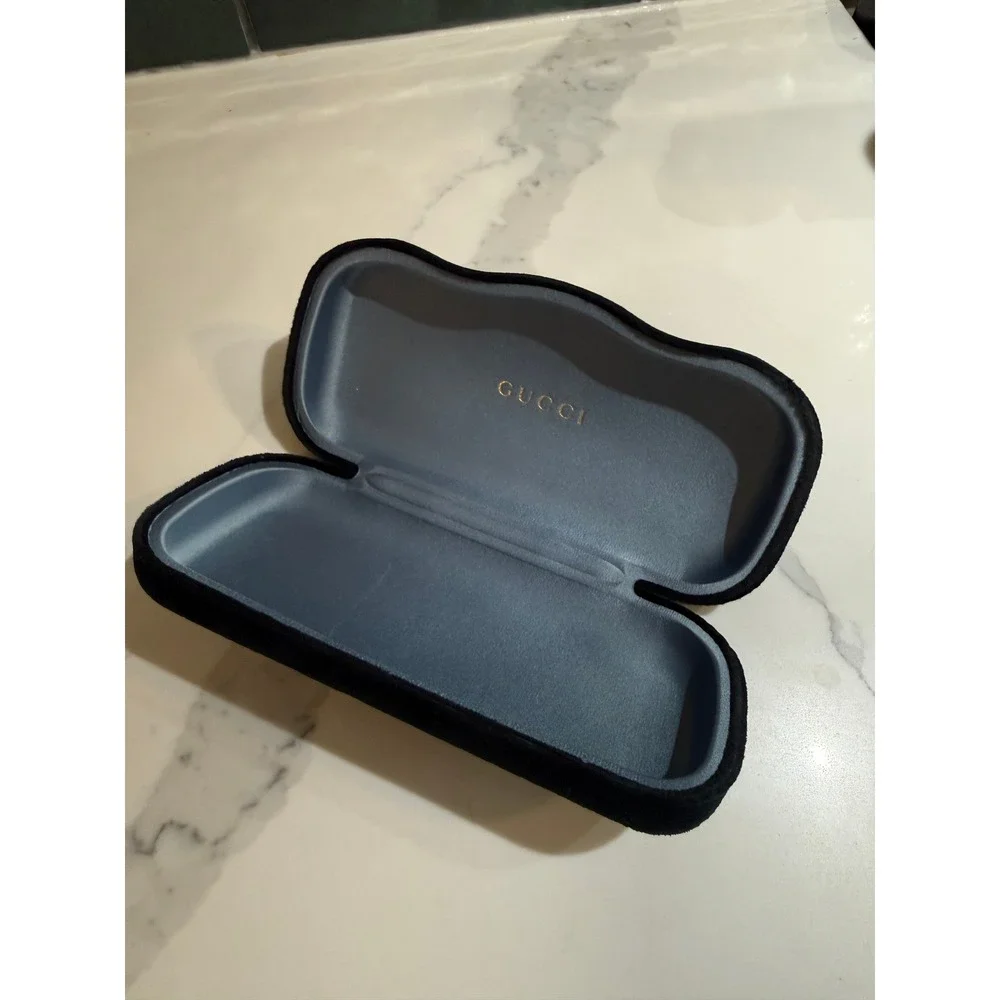 Gucci Black Velvet Sunglasses Case Hard Shell Eyewear Protector Blue Interior